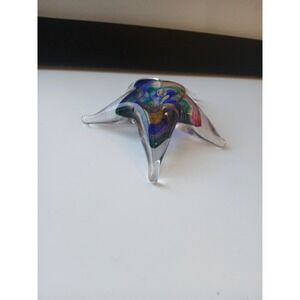 Art Glass Starfish Paperweight Rainbow Swirl Hand Blown Coastal Decor MultiColor